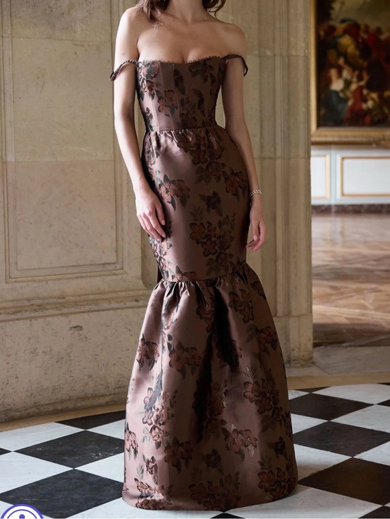 V. Chapman Dresses & Skirts - V. Chapman Brown Floral Off-Shoulder Mermaid Maxi Dress